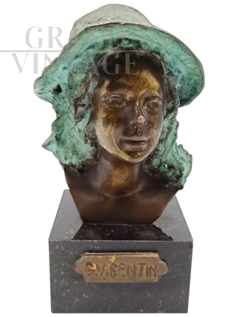 Piccola scultura busto di donna di Gianni Visentin in bronzo
