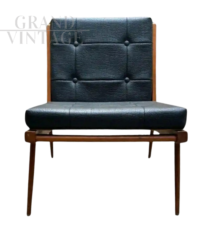 Poltrona design di Georges Tigien per Siam in pelle nera                            
