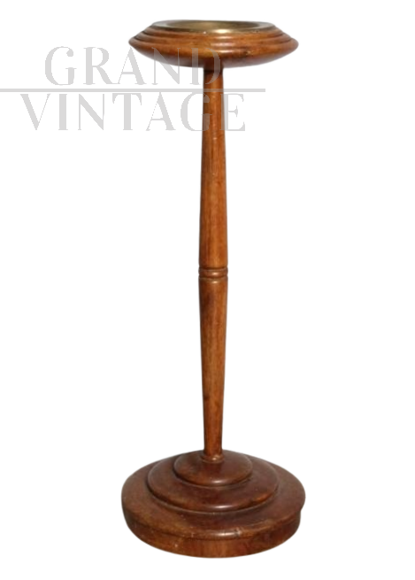 Posacenere da terra art déco in noce massello e ottone, anni '40                            