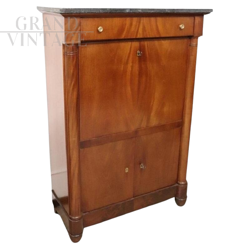 Secretaire antico in mogano del XIX secolo, restaurato                            