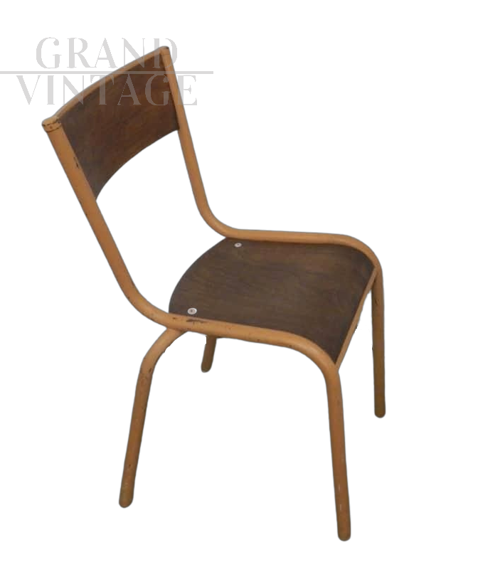 Sedia Mullca marrone con seduta in legno scuro, anni '60                            