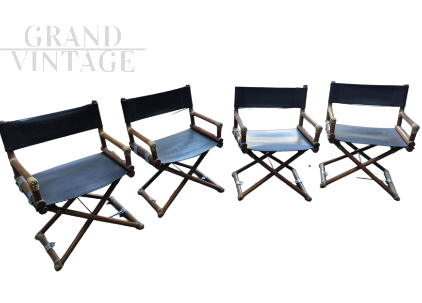 Set di 4 sedie da regista Lyda Levi McGuire in legno e cuoio                            