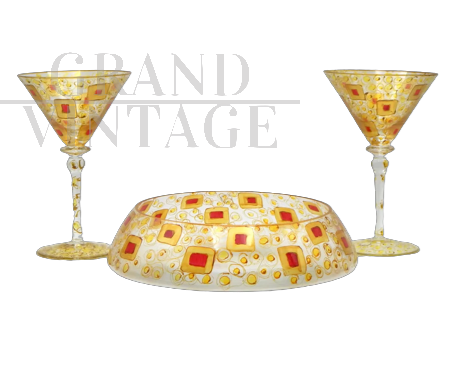 Set due calici e centrotavola V. Nason, collezione Gustav Klimt                          