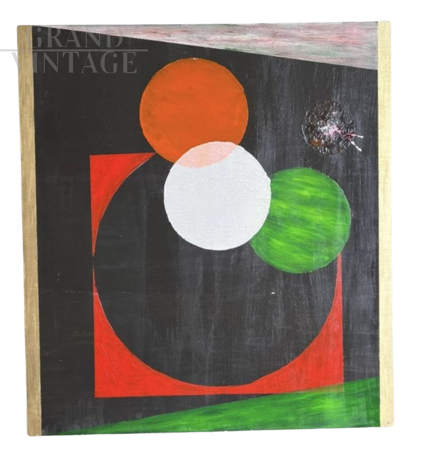 Sfere - dipinto di Bruno Carlino, tempera e smalto su tavola                            