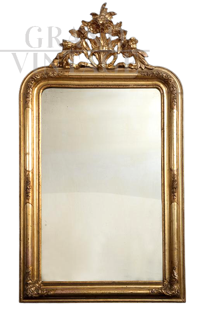Specchiera antica Napoleone III in legno dorato e intagliato, Francia '800                            