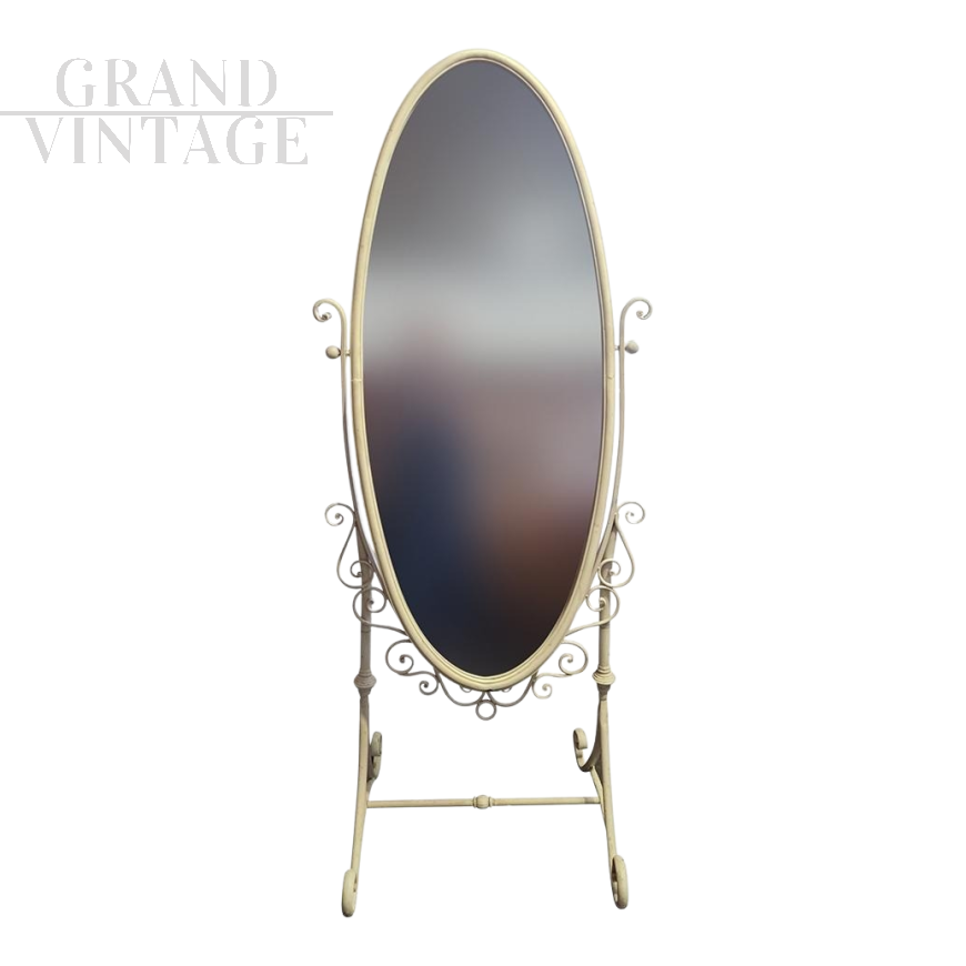 Specchiera da terra ovale orientabile in metallo bianco                            