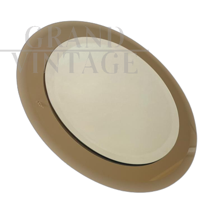 Specchio rotondo vintage Lupi Cristal Luxor in cristallo molato, Italia anni '70                            