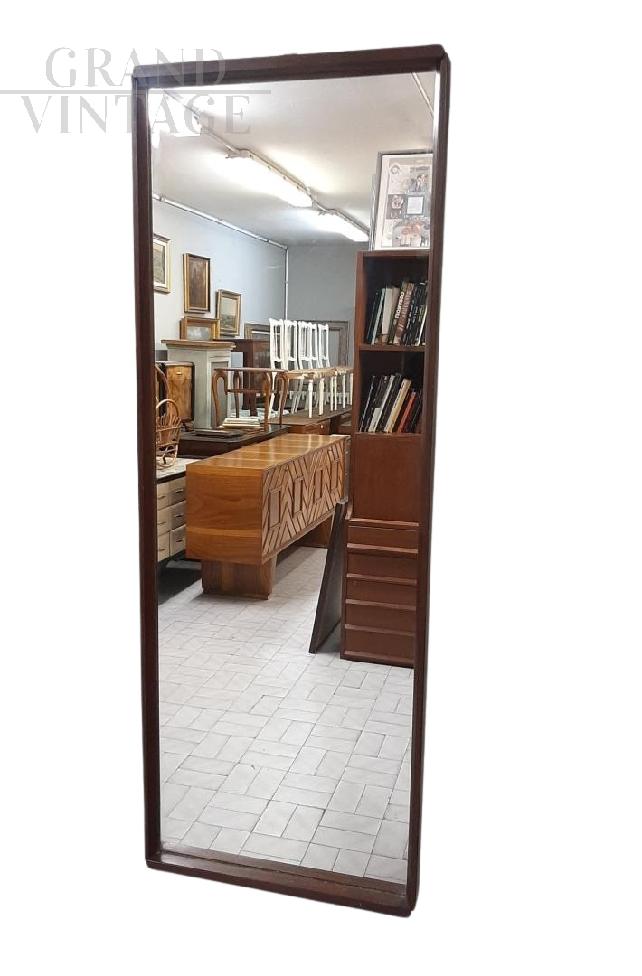 Specchio vintage a figura intera in teak anni '60                            