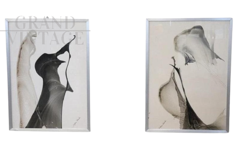 Stefano Colombo - Coppia di dipinti astratti tempera su carta, anni '70                          