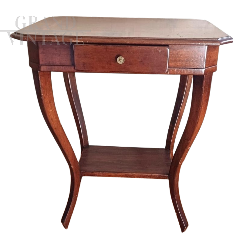 Tavolino antico Biedermeier con cassetto di metà '800                            