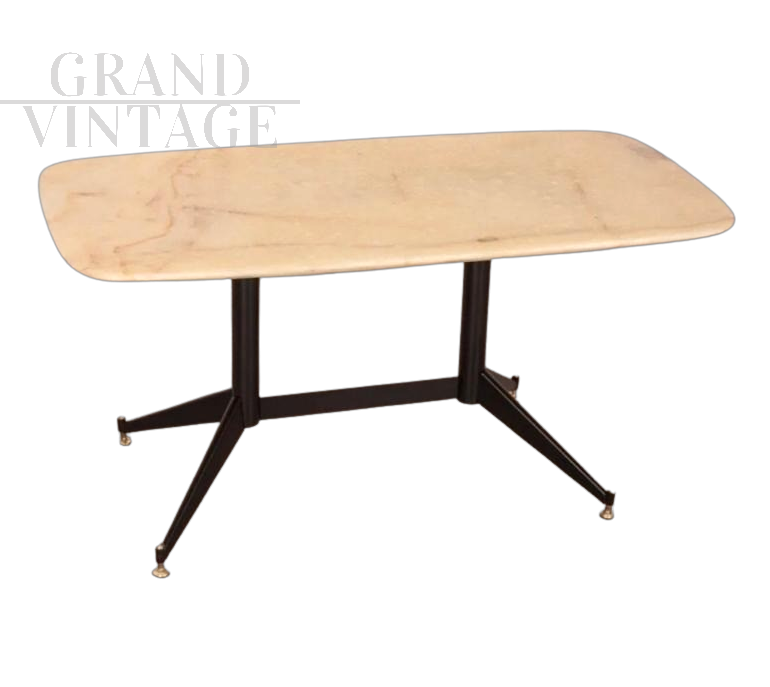 Tavolino basso da salotto anni '50 con piano in onice                            