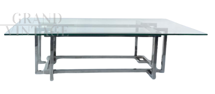 Tavolino geometrico di Romeo Rega in acciaio e vetro                            