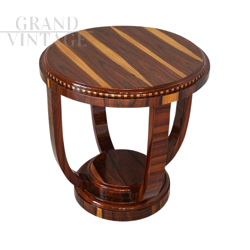 Tavolino rotondo in stile Art Déco in palissandro                            