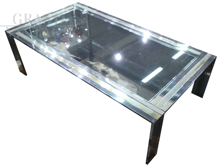 Tavolino vintage in ottone con piano in vetro