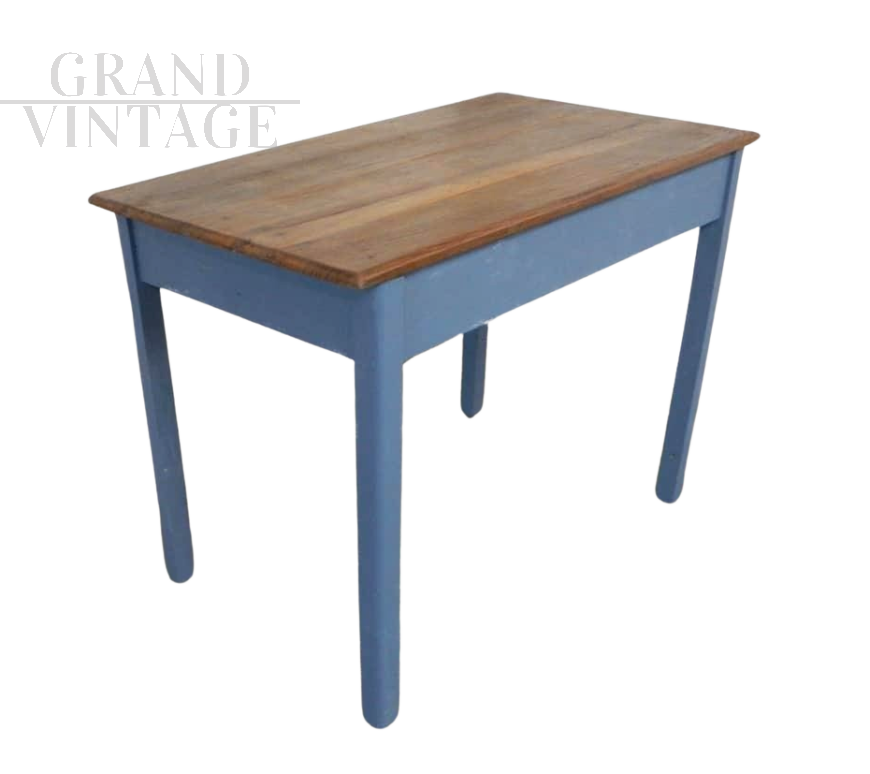 Tavolo da cucina vintage in legno laccato azzurro, anni '50                            
