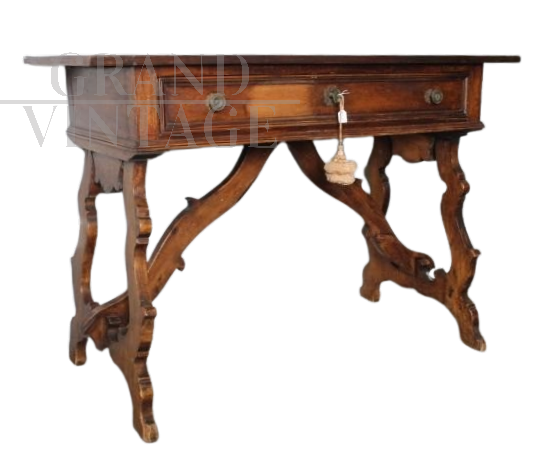 Tavolo scrittoio fratino antico piemontese di metà '700 in noce massello                            