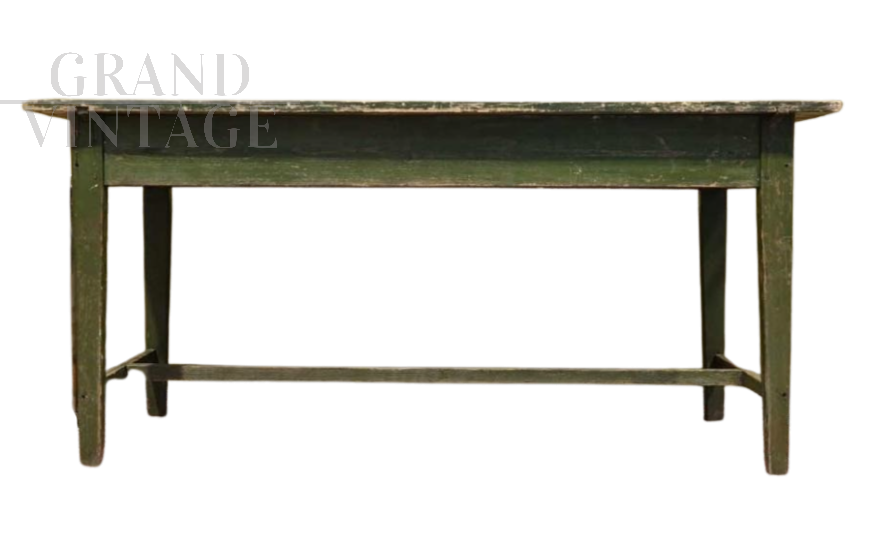 Tavolo vintage in legno verde con patina originale                            