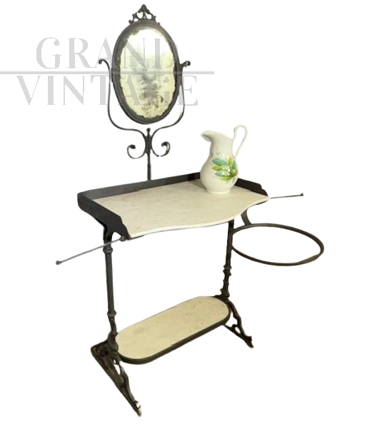 Toletta antica toscana dell'800 in ferro e marmo di Carrara                            