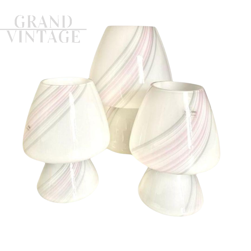 Tris di lampade a fungo in Vetro di Murano artistico, Italia anni '70                            