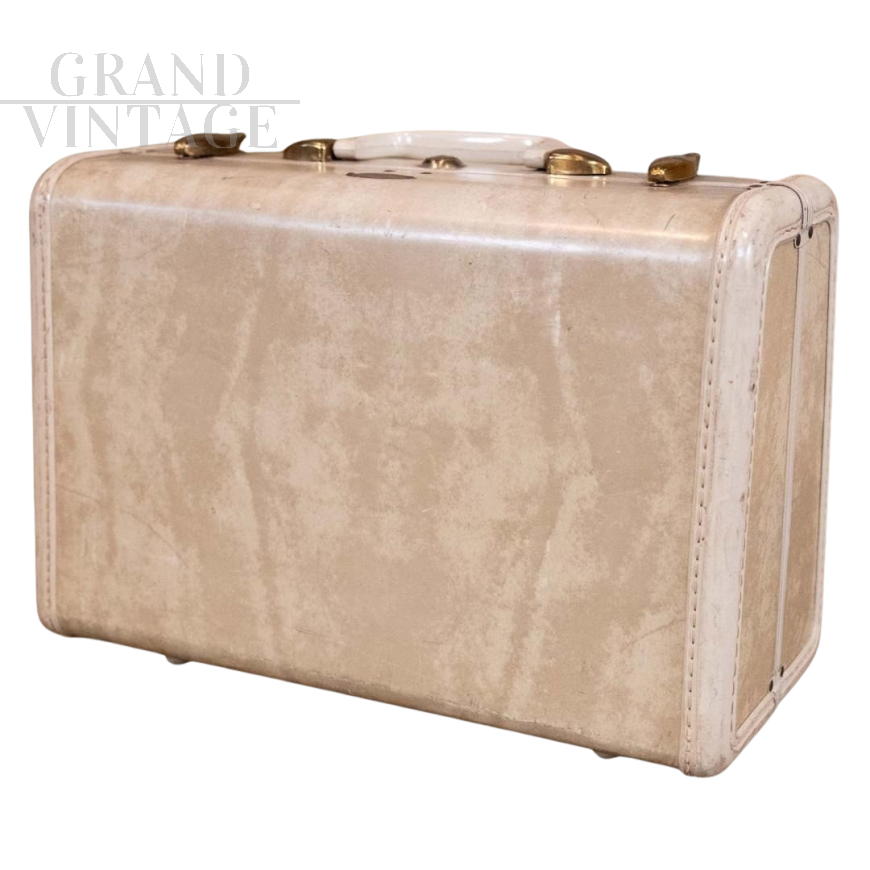 Valigia rigida Samsonite vintage in cuoio bianco                            
