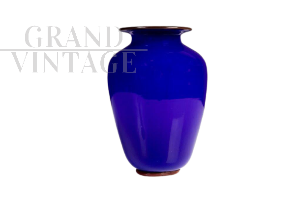 Vaso Barovier e Toso in vetro Murano blu elettrico, 1980
