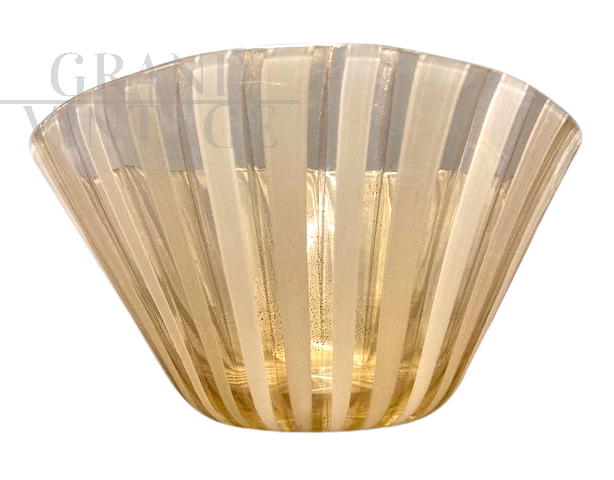 Vaso centrotavola Barovier e Toso in vetro di Murano dorato con firma, anni '70