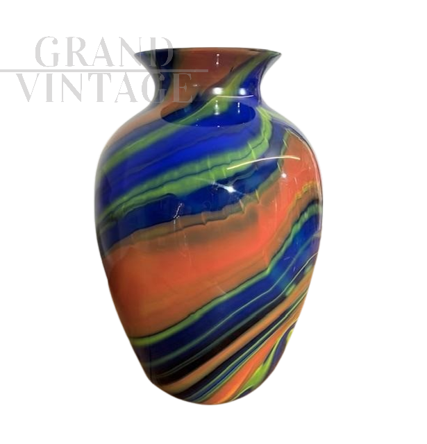 Vaso Eos 2249 di Ottavio Missoni in vetro di Murano multicolore, anni '80                            
