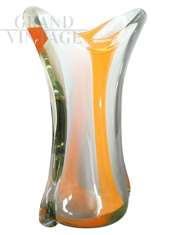 Vaso in vetro artistico di Murano anni '60 color arancione