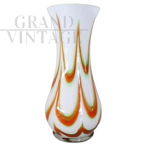 Vaso in vetro artistico di Murano bianco e arancione, anni '60