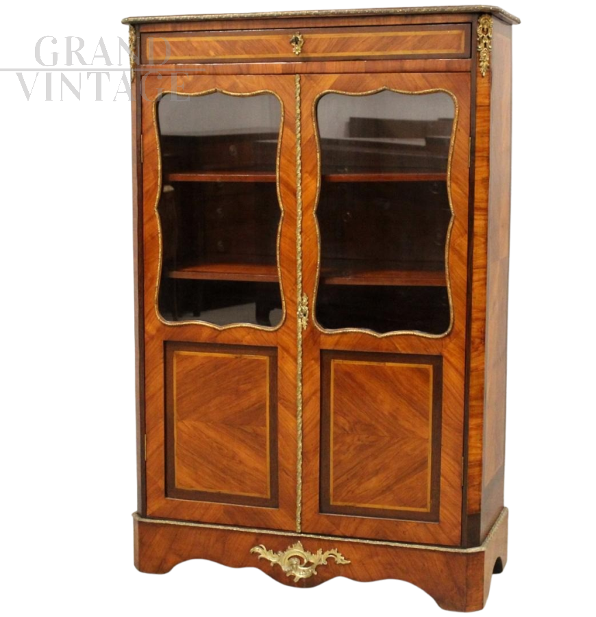 Vetrina cristalliera antica intarsiata dell'800 - Napoleone III                            