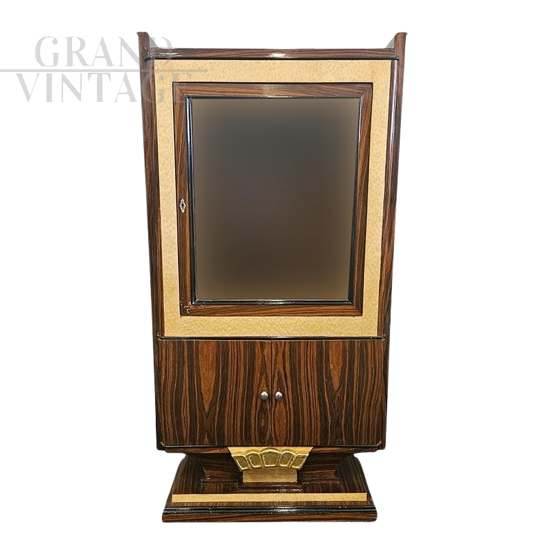 Vetrina in stile Art Déco in legno e pergamena