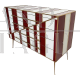 Dresser of 4 drawers in white and burgundy glass