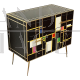 Dresser with three drawers in black and colored glass   