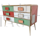 Multicolored glass chest of drawers with six drawers        