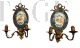 Pair of antique wall lights in bronze and painted Limoges ceramic