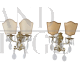 Pair of 80s bronze and crystal wall lights