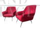 Pair of Gigi Radice style design armchairs in red bouclé wool, 1960s