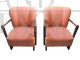 Pair of pink armchairs from the 1950s with square armrest