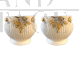 Pair of vintage round white ceramic vases with golden grapes 