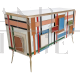 Three-door sideboard in multicolored glass with mirrored interior