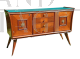 1950s sideboard with light blue glass top