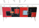 Backlit sideboard with four doors in red and black glass          