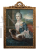 Antique pastel painting depicting a noblewoman with a hurdy-gurdy