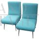 1950s armchairs in light blue Bouclé wool