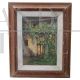 Silvio Poma - dipinto scorcio di giardino con casolare, fine XIX secolo, olio su cartone                           