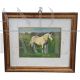 Edwin Ganz - painting with a white horse, oil on wood from the first half of the 20th century
                            