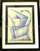 Blue Vase, cubist futurist drawing by Erto Zampoli, pastel on paper
