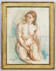 Pastel drawing Nude of seated woman, signed