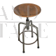 Industrial swivel stool in wood and iron with 4 legs, 1960s
