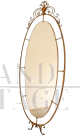 Art deco oval mirror in brass, Italy 1940s